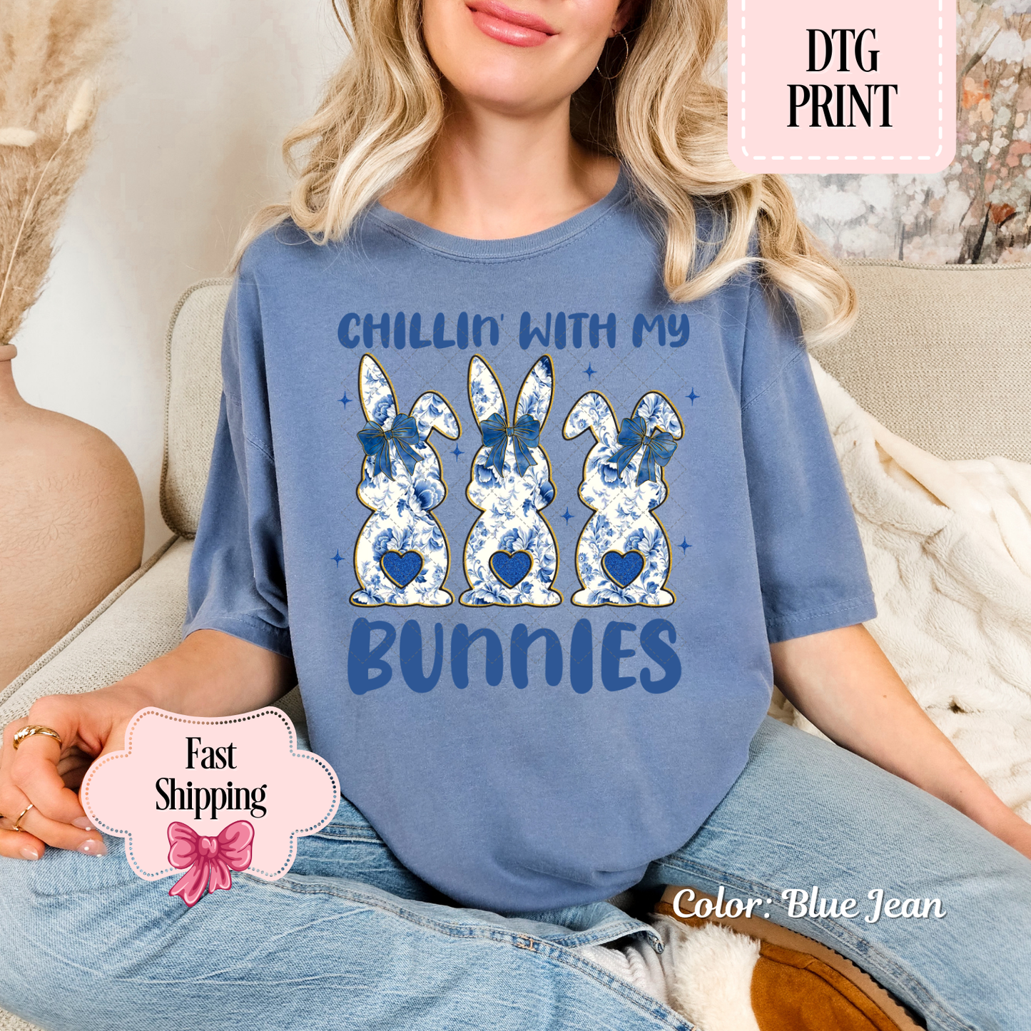 Chillin With My Bunnies (Blue Chinoiserie)