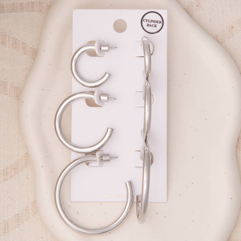 3-Pair Push-Back Hoop Earring Set