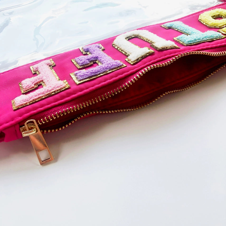 Clear Zippered Varsity Patch Pouch
