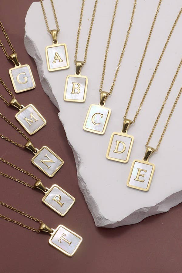 “MOTHER OF PERL” INITIAL STAINLESS STEEL TARNISH FREE NECKLACE