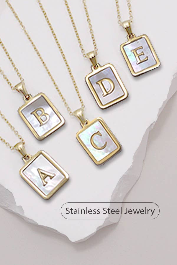 “MOTHER OF PERL” INITIAL STAINLESS STEEL TARNISH FREE NECKLACE
