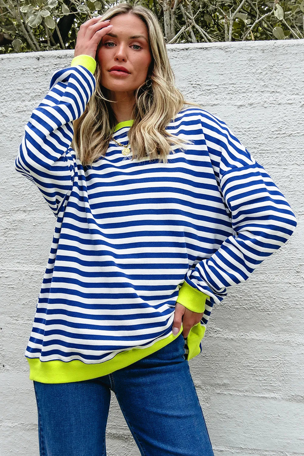 Coastal Stripes Drop Shoulder Sweatshirt
