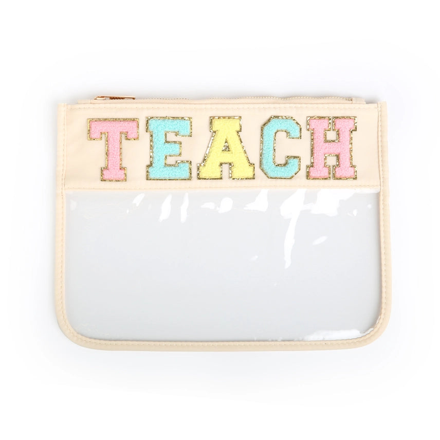 Clear Zippered Varsity Patch Pouch