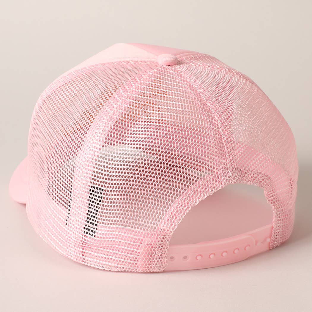 Day Drinkin Texts Embroidery Mesh Back Trucker Hat: FUCH / ONE SIZE
