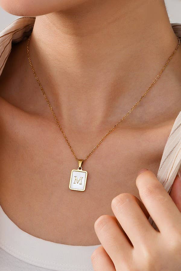 “MOTHER OF PERL” INITIAL STAINLESS STEEL TARNISH FREE NECKLACE