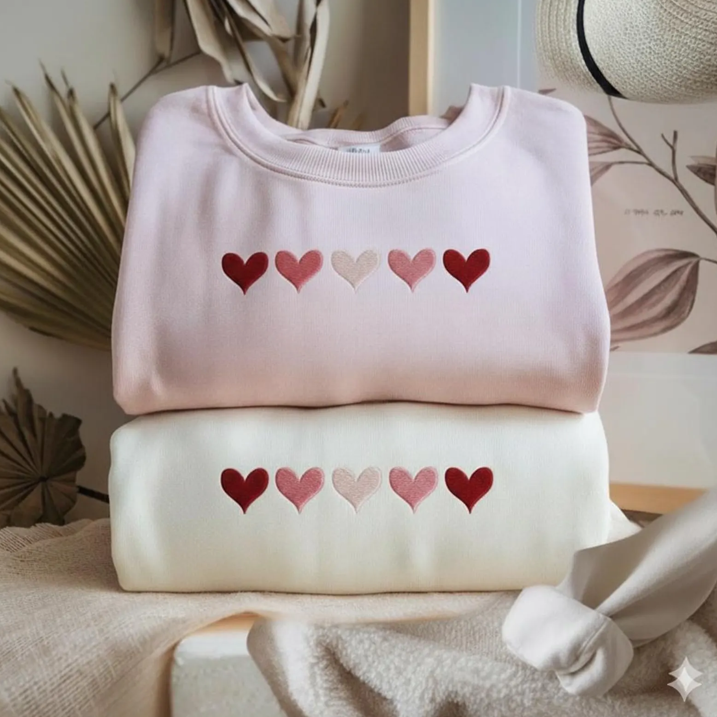 Hearts Embroidered Crewneck