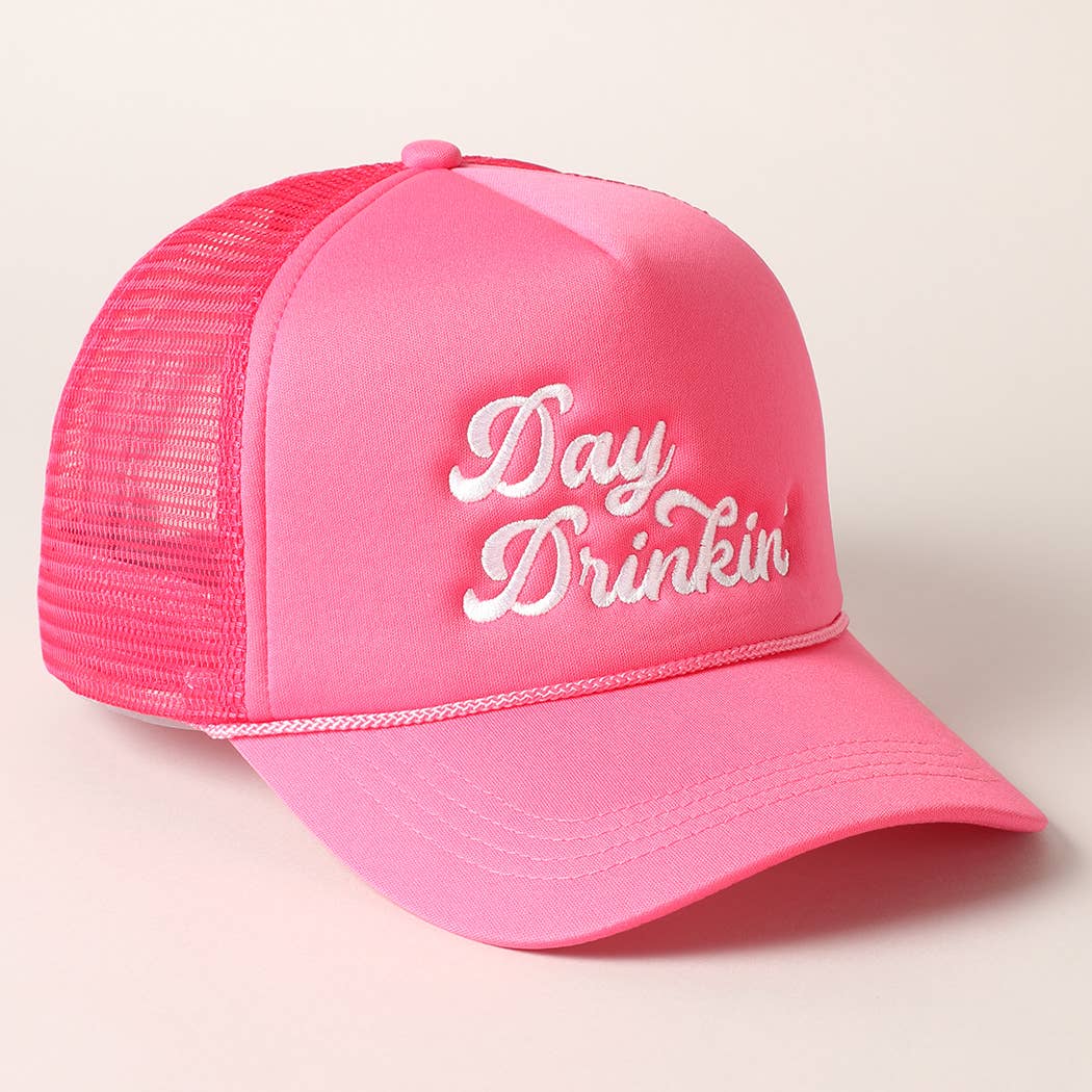 Day Drinkin Texts Embroidery Mesh Back Trucker Hat: FUCH / ONE SIZE