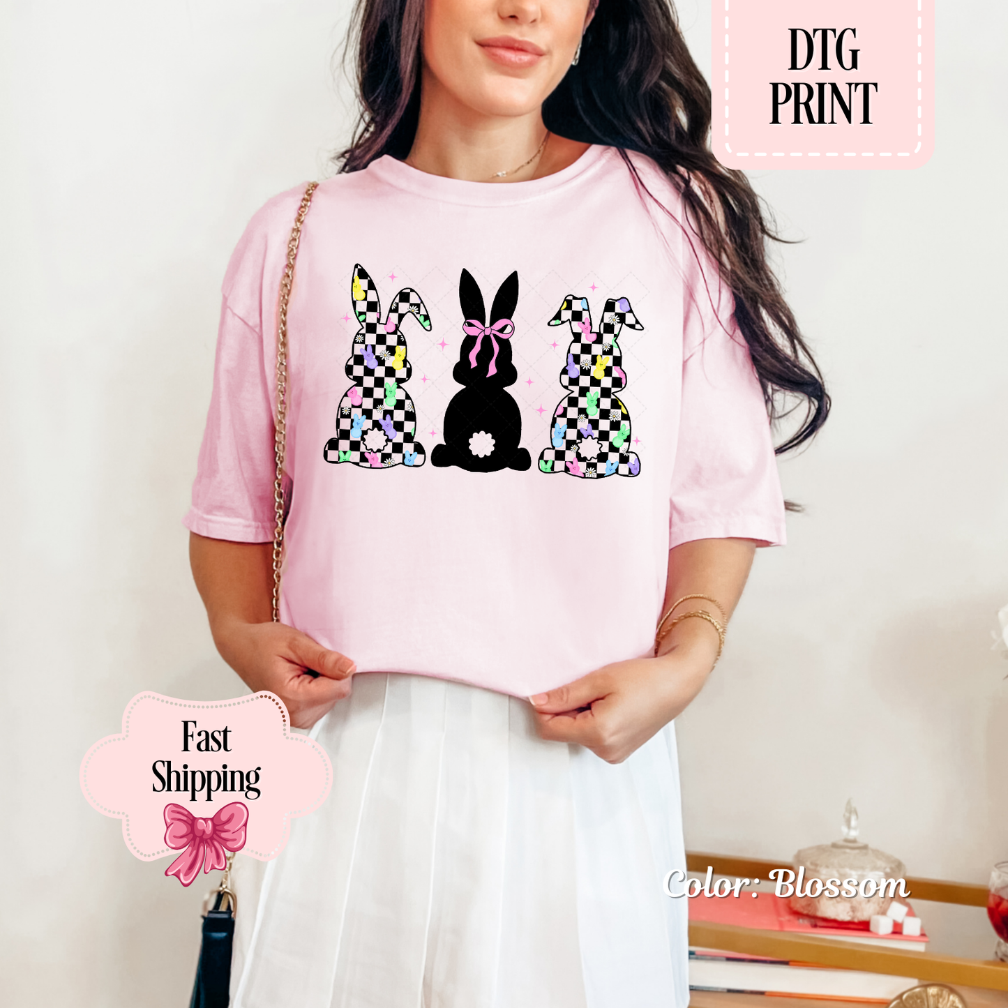 Three Retro Checkered Bunnies