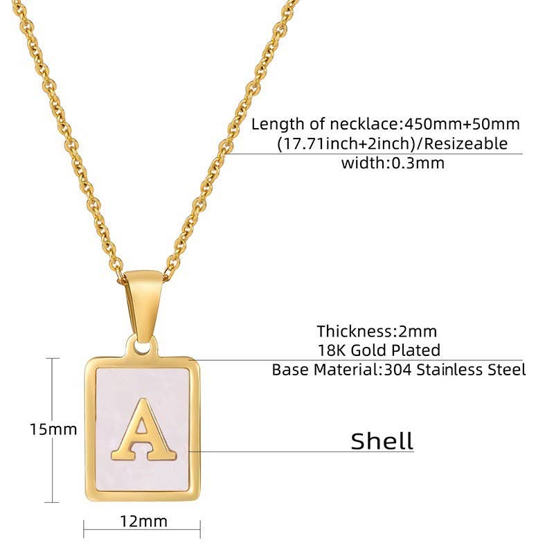 “MOTHER OF PERL” INITIAL STAINLESS STEEL TARNISH FREE NECKLACE