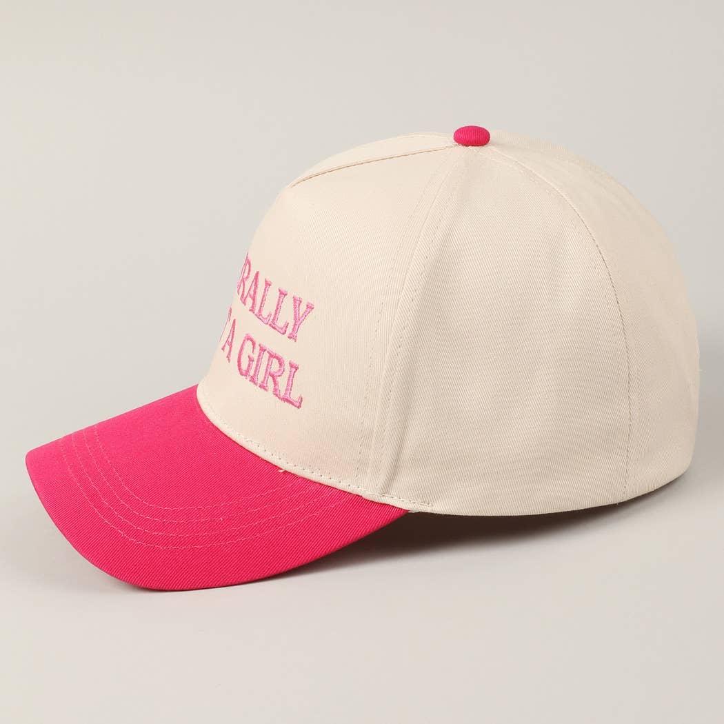 Literally Just A Girl Embroidery Two Tone Trucker Hat: FUCHSIA / ONE SIZE