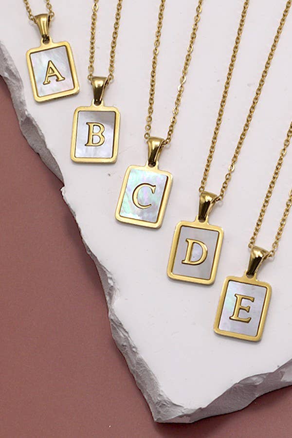 “MOTHER OF PERL” INITIAL STAINLESS STEEL TARNISH FREE NECKLACE
