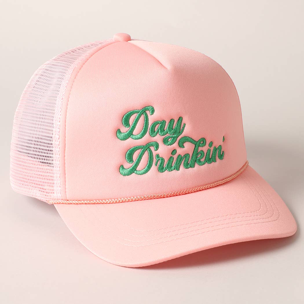Day Drinkin Texts Embroidery Mesh Back Trucker Hat: FUCH / ONE SIZE