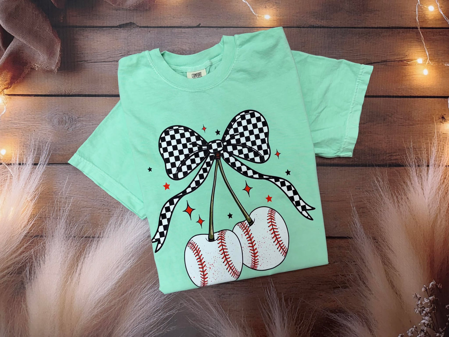 Checkered Baseball Cherries Tee