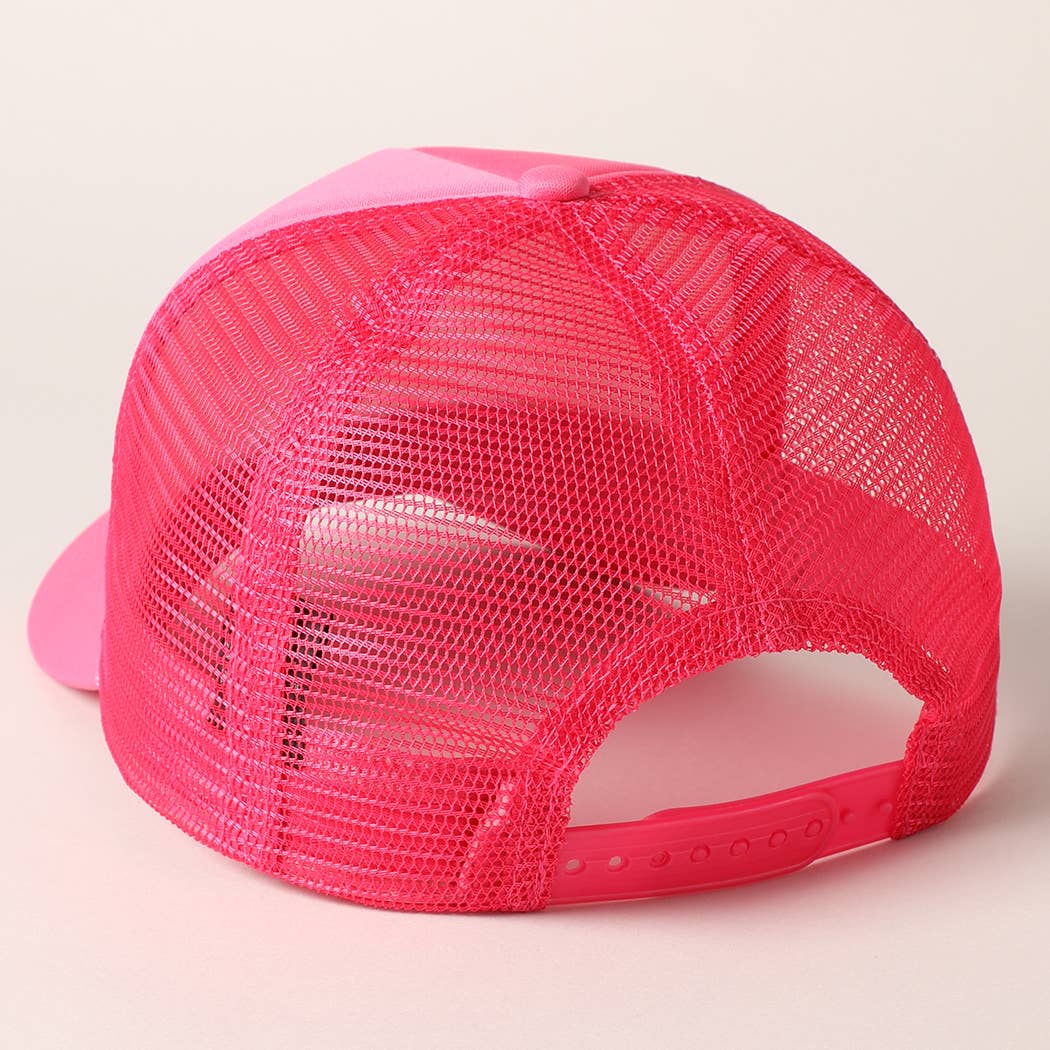 Day Drinkin Texts Embroidery Mesh Back Trucker Hat: FUCH / ONE SIZE