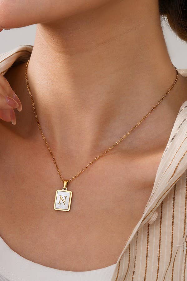 “MOTHER OF PERL” INITIAL STAINLESS STEEL TARNISH FREE NECKLACE