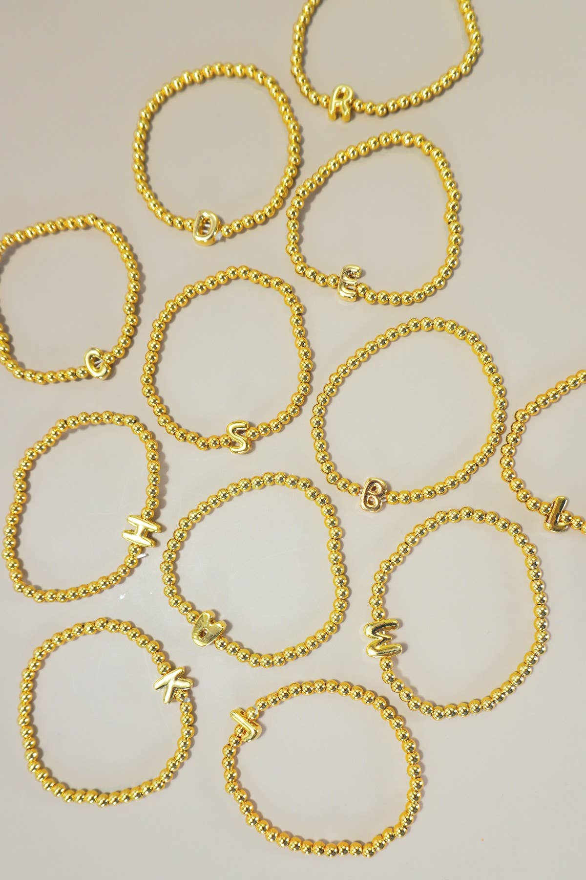 INITIAL MONOGRAM BUBBLE STRETCH BEAD BRACELET