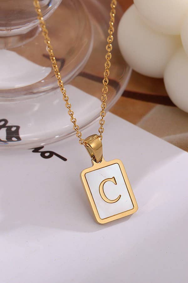 “MOTHER OF PERL” INITIAL STAINLESS STEEL TARNISH FREE NECKLACE