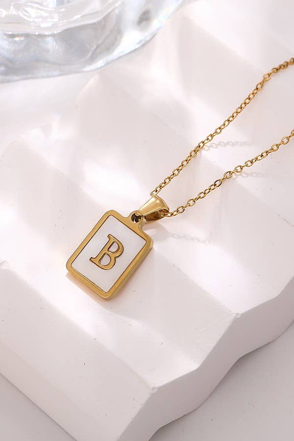 “MOTHER OF PERL” INITIAL STAINLESS STEEL TARNISH FREE NECKLACE
