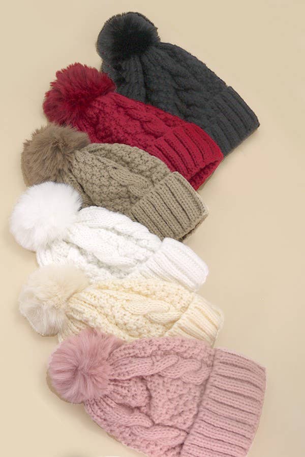 CLASSIC CABLE KNOT POM POM BEANIES HAT