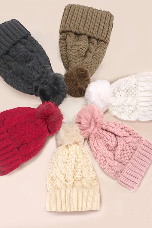 CLASSIC CABLE KNOT POM POM BEANIES HAT