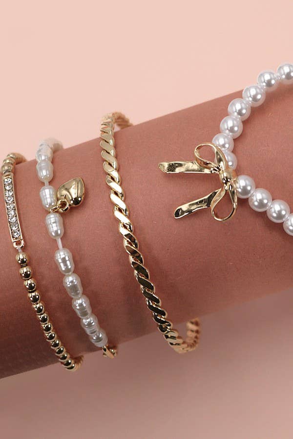 Bow & Pearl Rhinestone Bangle Set