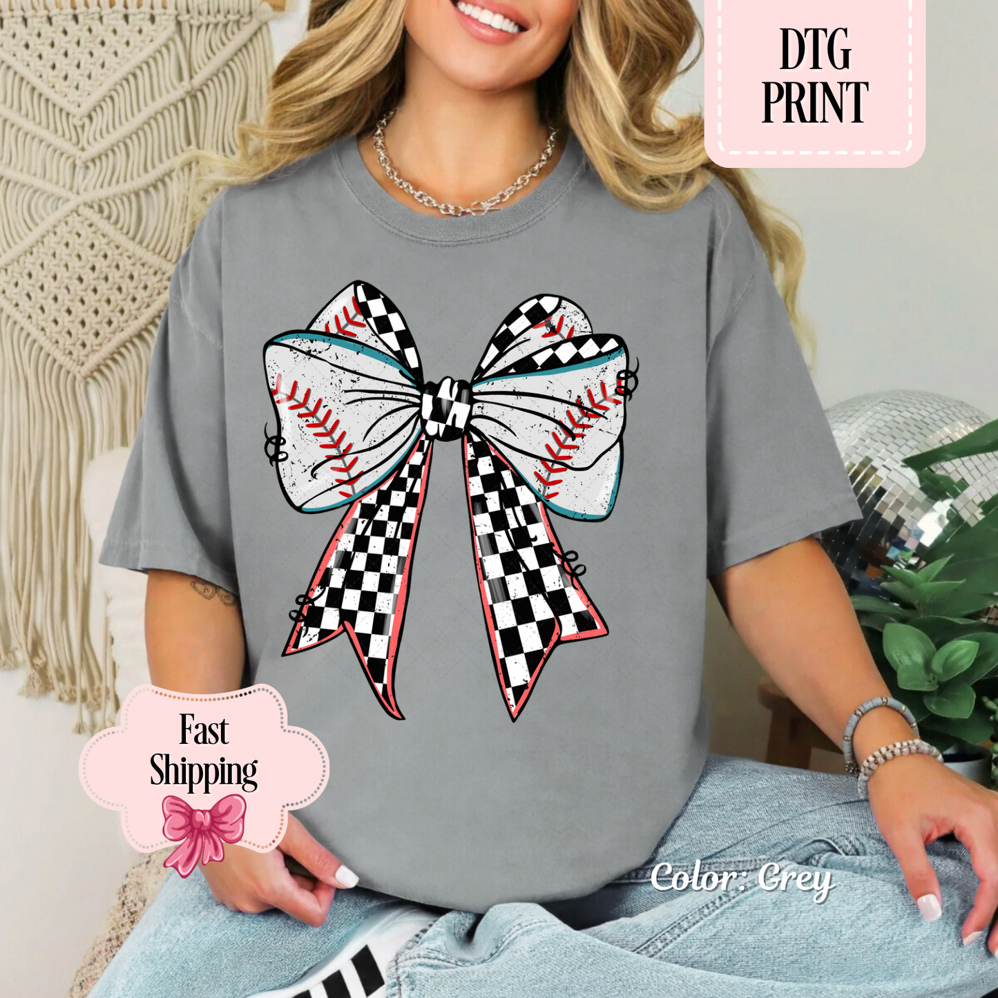 Checkered Baseball Bow