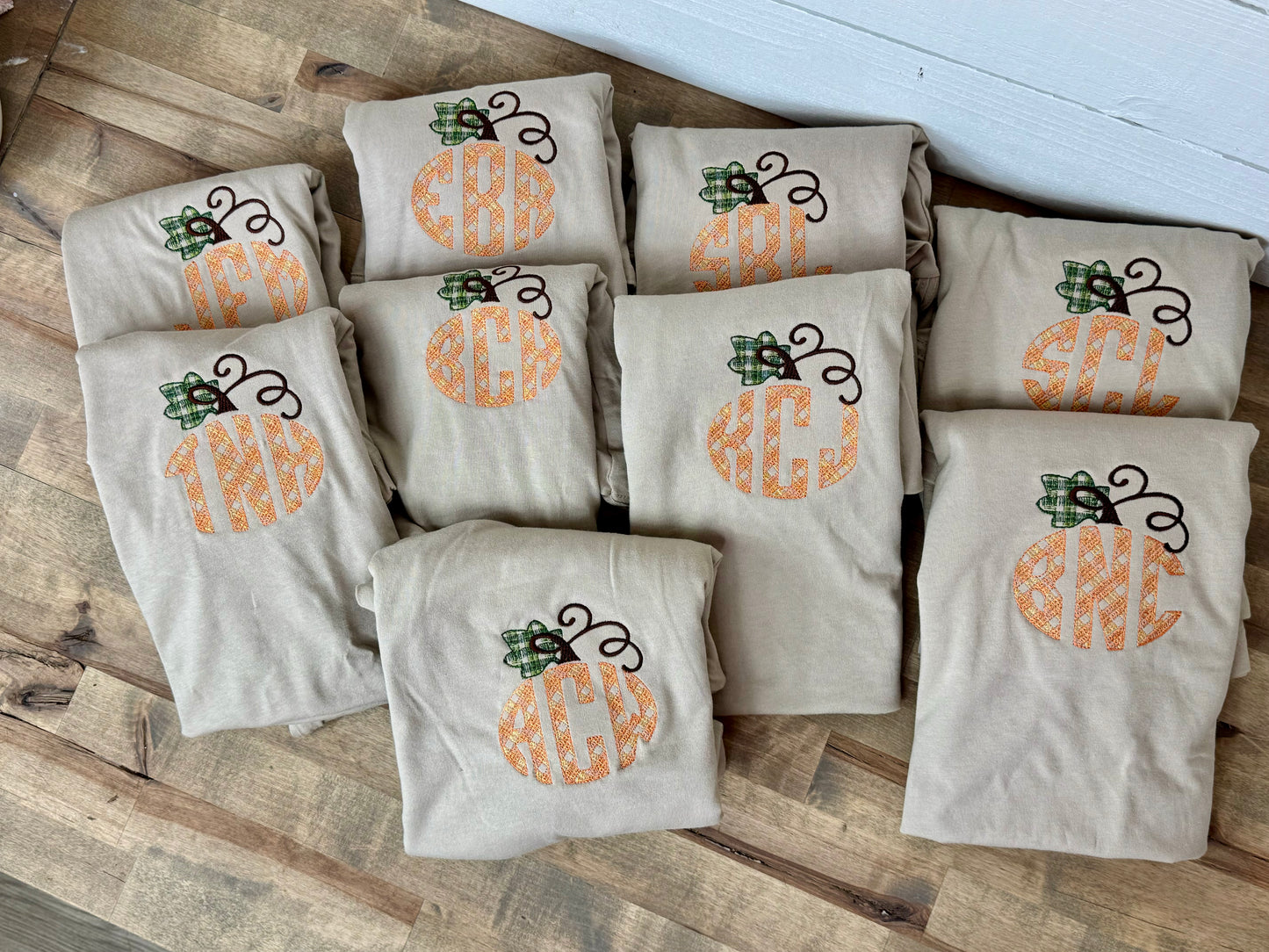 Checkered Monogrammed Embroidered Pumpkin Tan Bella Unisex Tee