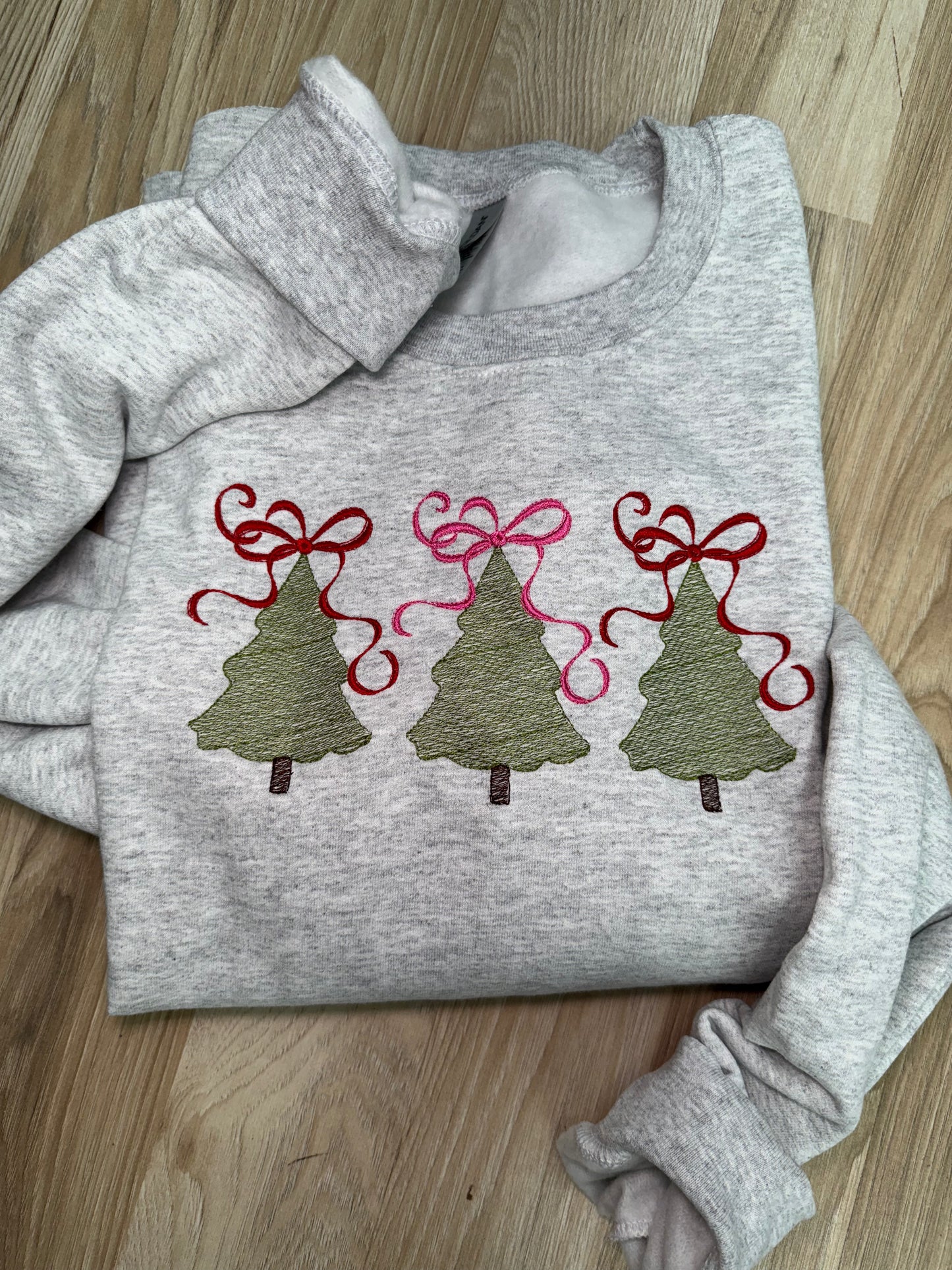 Coquette Christmas Trees Embriodered Crewneck