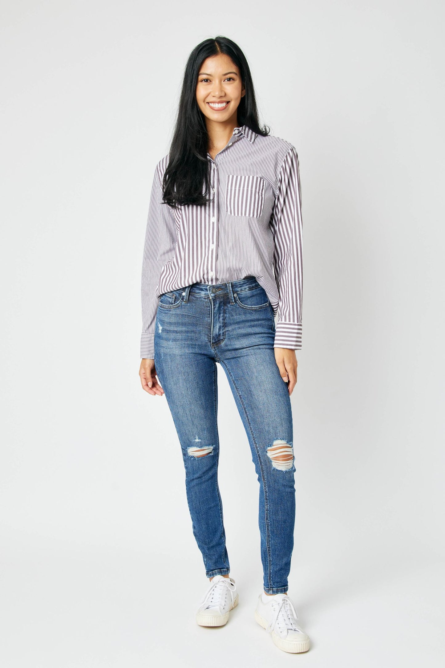Hannah Tummy Control Destroy Skinny Judy Blue Jeans - Midrise