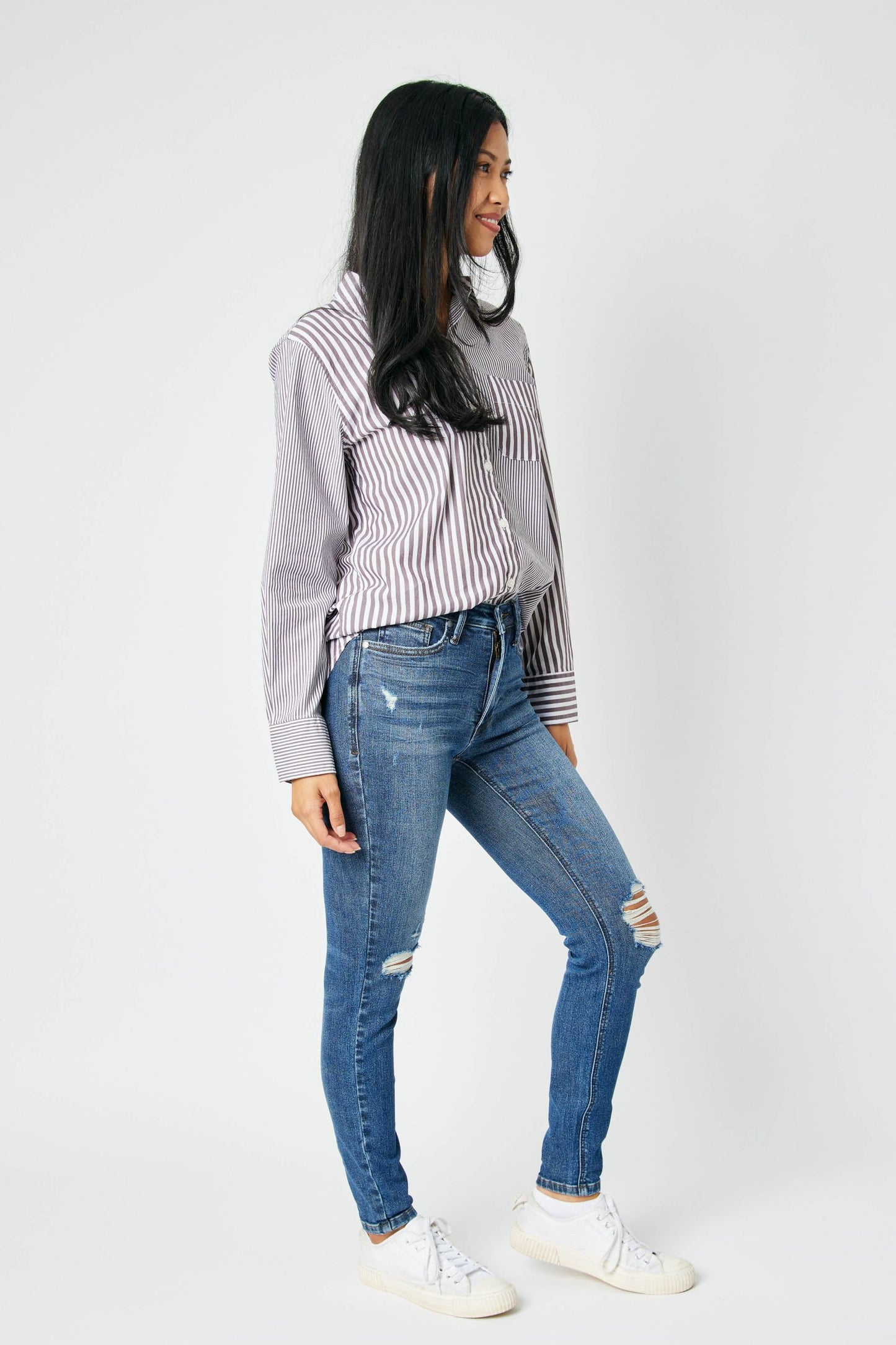 Hannah Tummy Control Destroy Skinny Judy Blue Jeans - Midrise