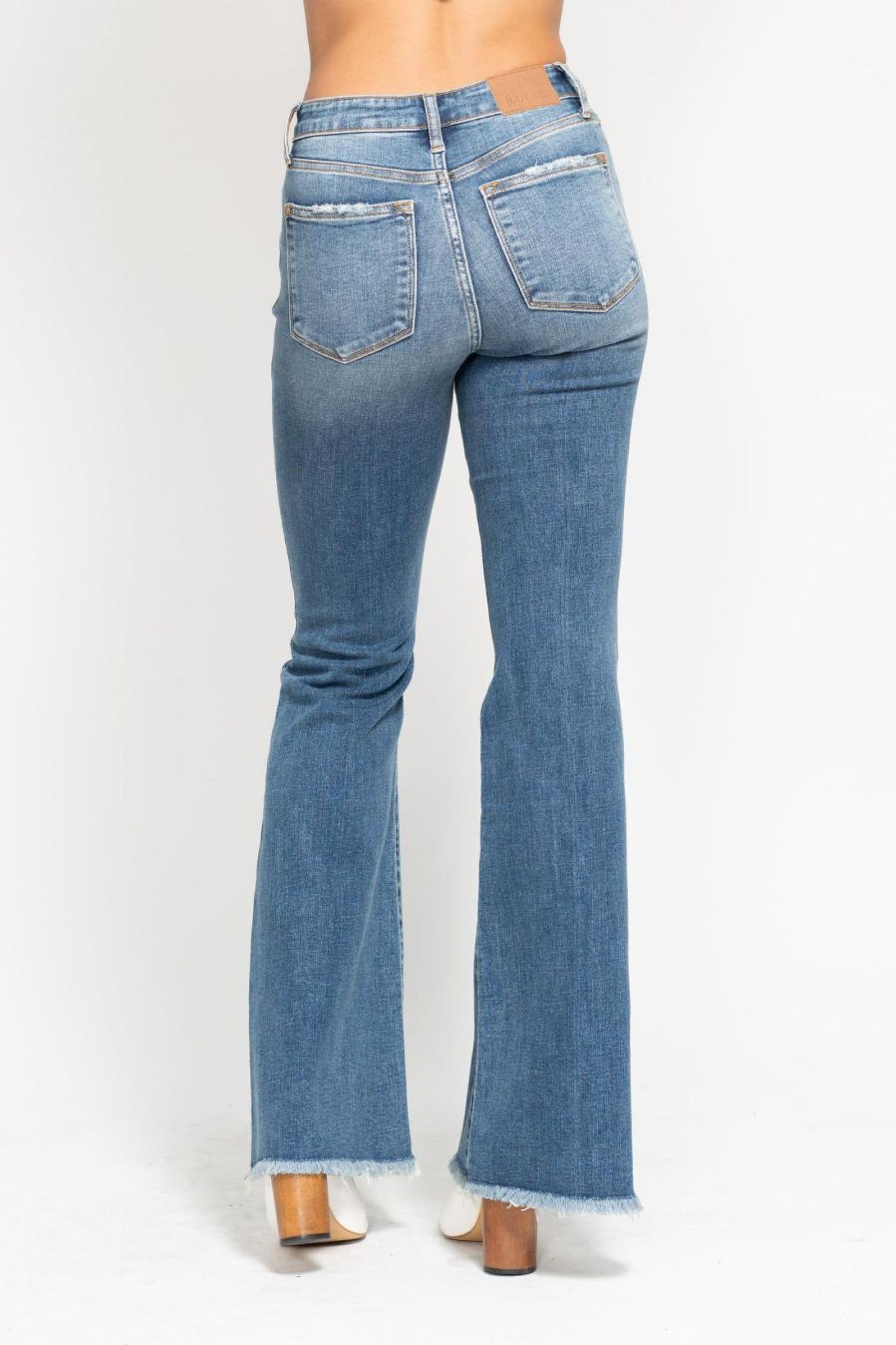 Zelda Button Fly Flare Destroy Fray Hem Judy Blue Jeans