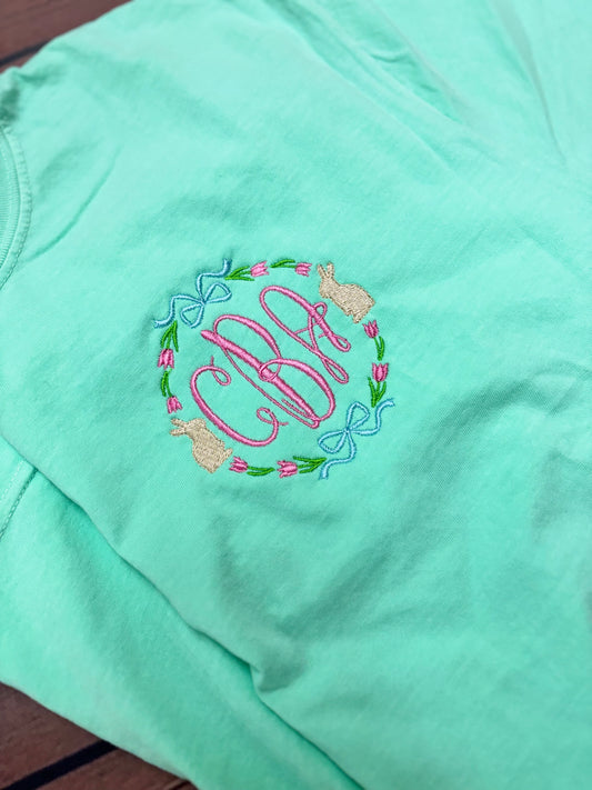 Custom Easter Bow Monogram Embroidery | CC Tee, Long Sleeve or Sweatshirt