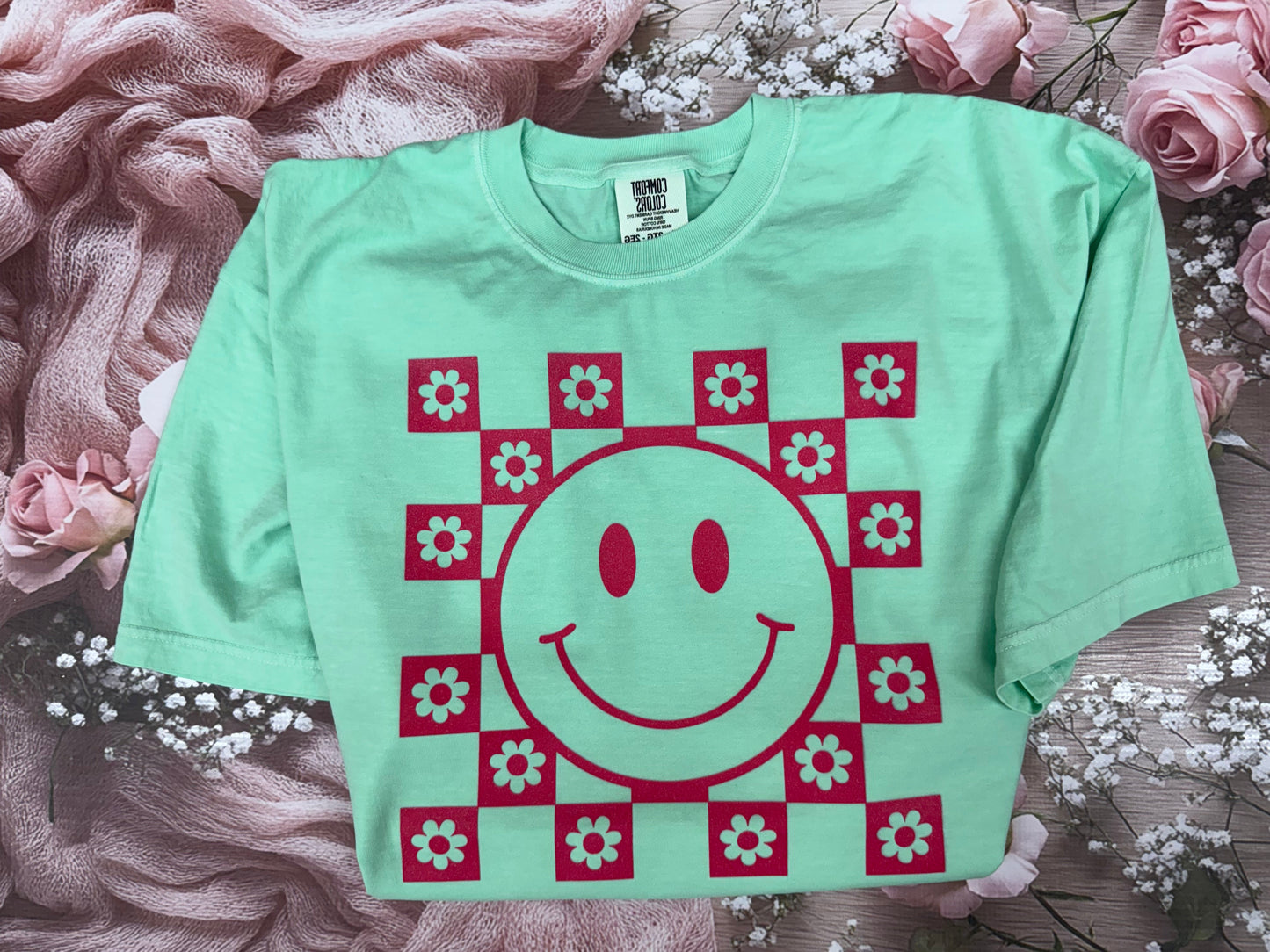Pink Flower Smiley Tee