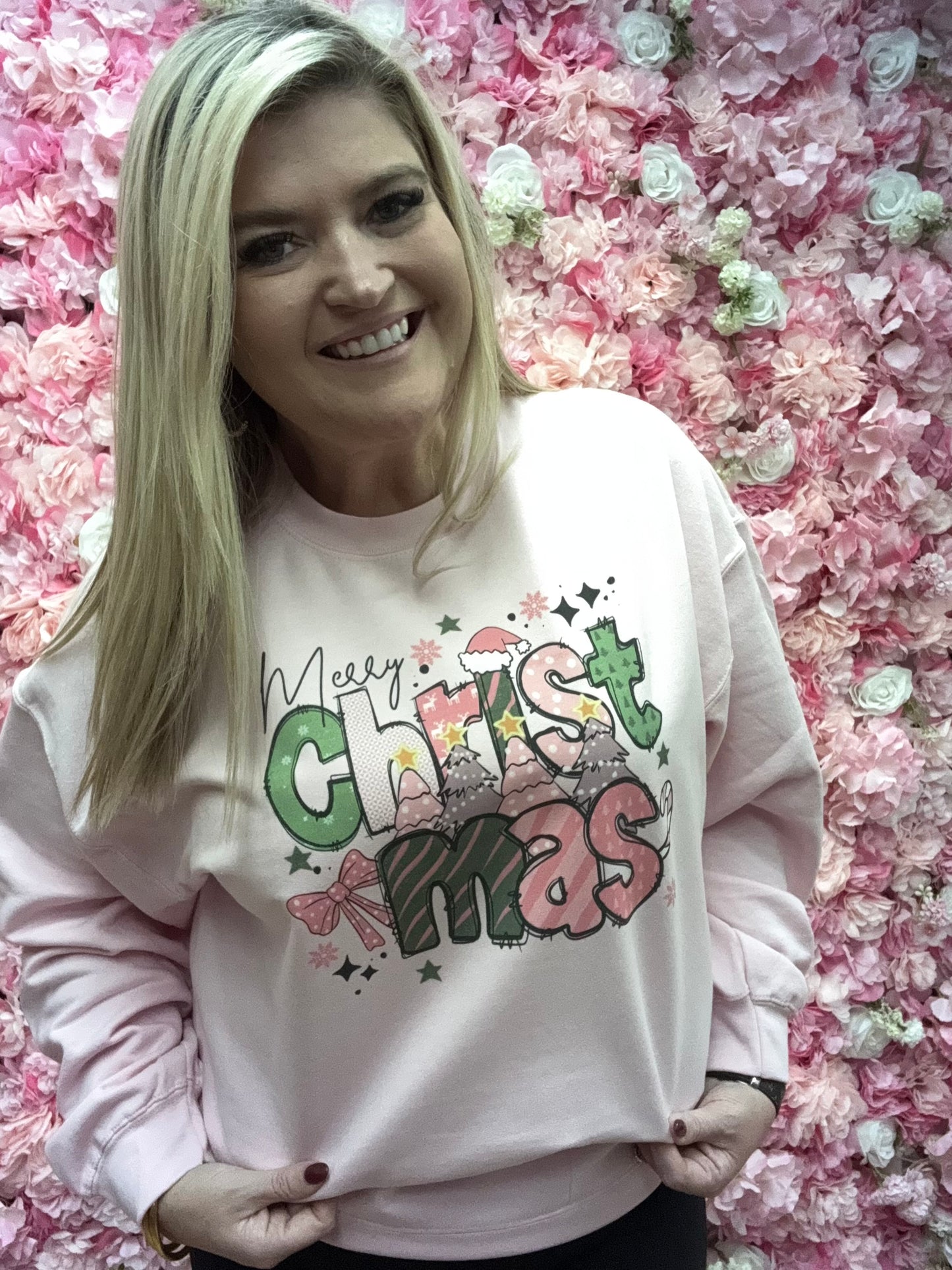 Merry Christmas Crewneck - DTG - Gildan Light Pink