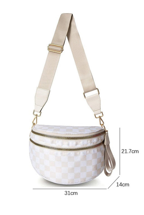 Checkered Print Wide Strap Large Crossbody Bag