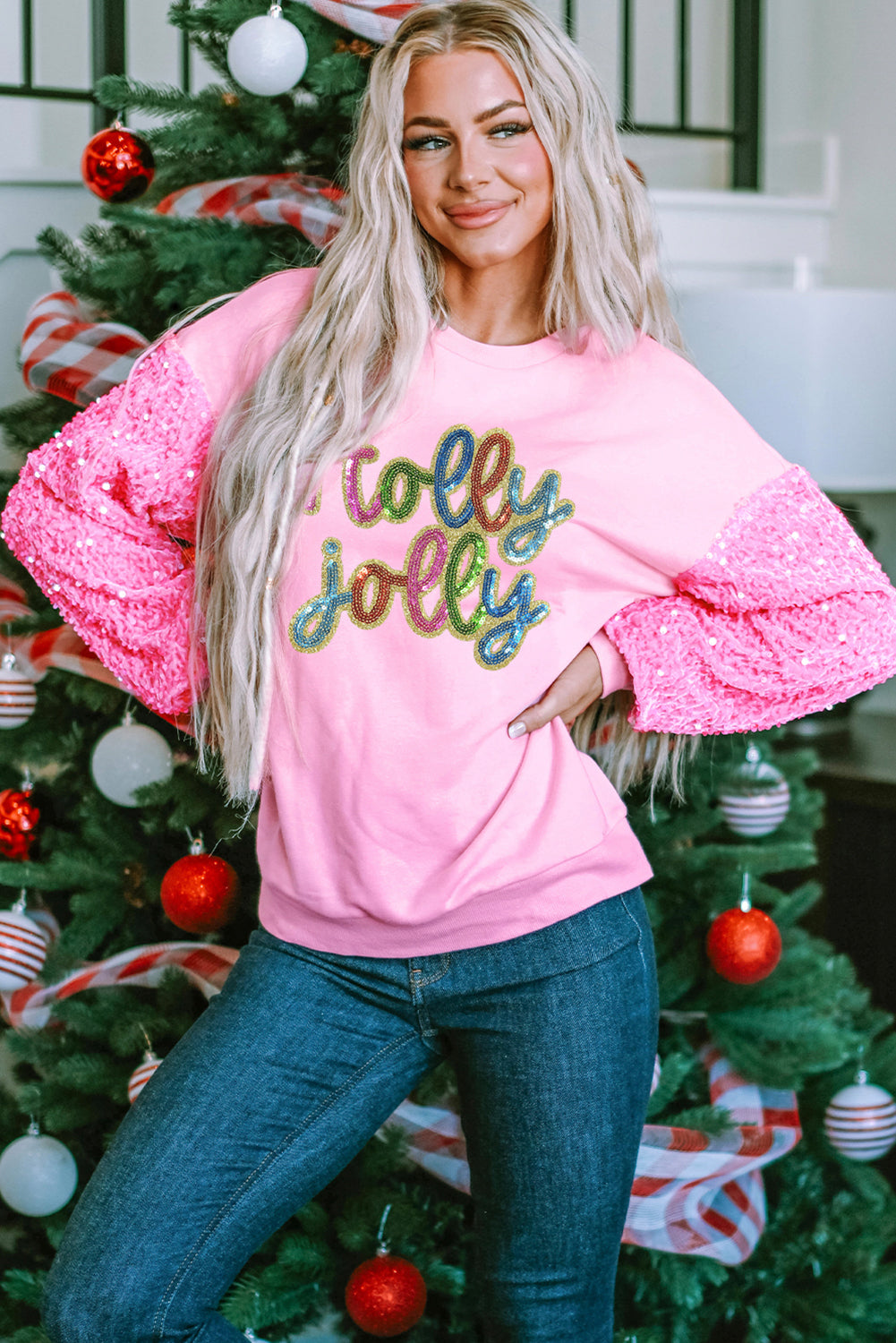 Jolly Sparkle Sequin Sleeve Sweatshirt