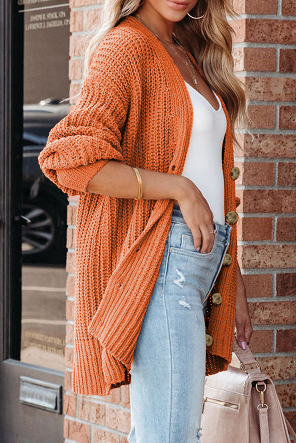 Harvest Glow Chunky Knit Button-Up Cardigan