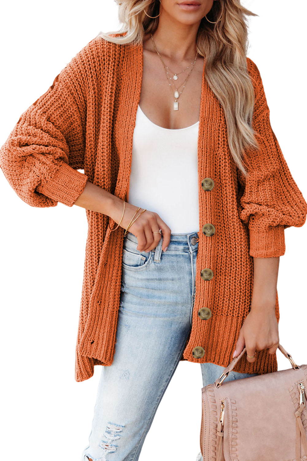 Harvest Glow Chunky Knit Button-Up Cardigan