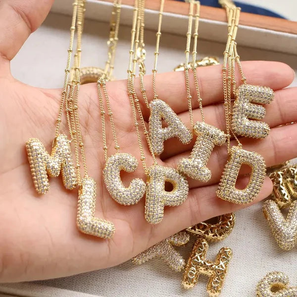 RHINESTONE BUBBLE INITIAL NECKLACE