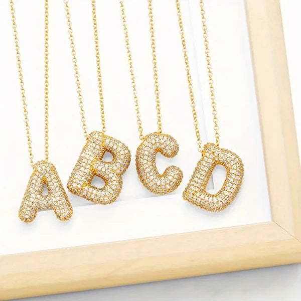 RHINESTONE BUBBLE INITIAL NECKLACE