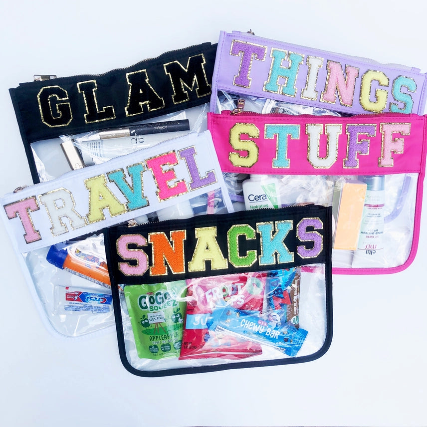 Clear Zippered Varsity Patch Pouch