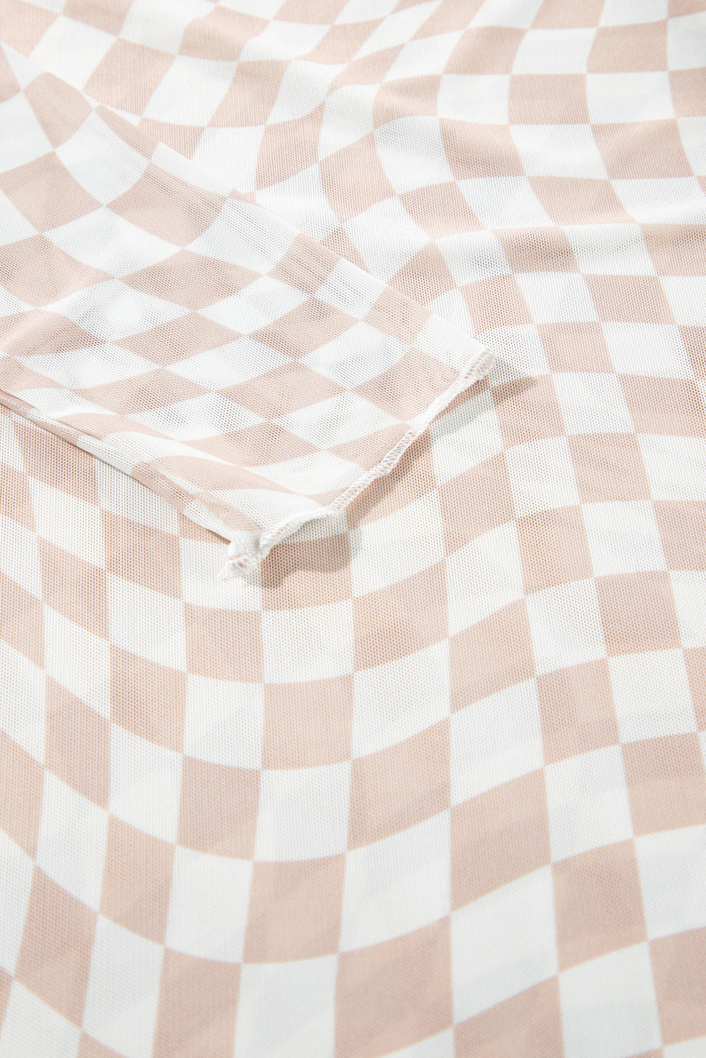 Checkered Mesh Mock Neck Top