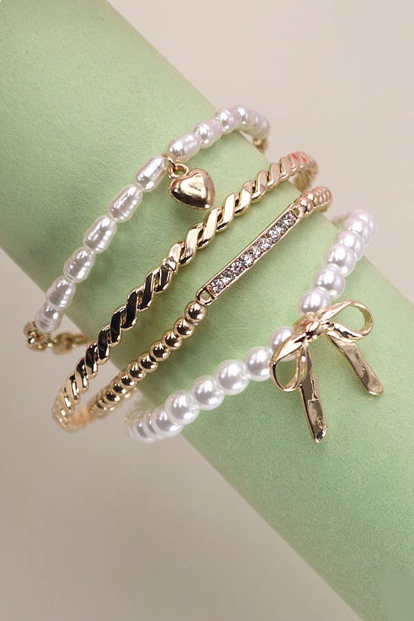 Bow & Pearl Rhinestone Bangle Set