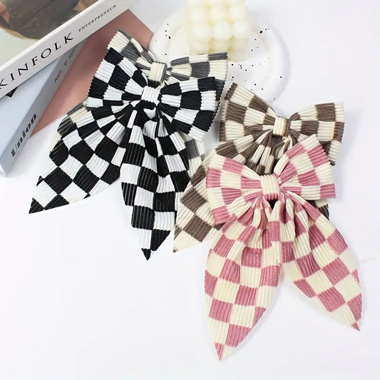 Checkered Bow Hair Clip