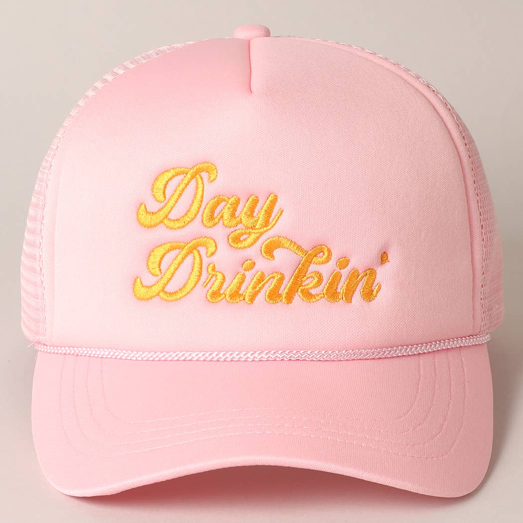 Day Drinkin Texts Embroidery Mesh Back Trucker Hat: FUCH / ONE SIZE