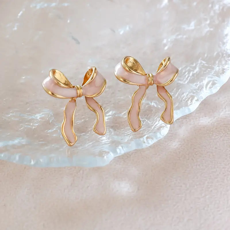 Pink Bow Stud Earrings