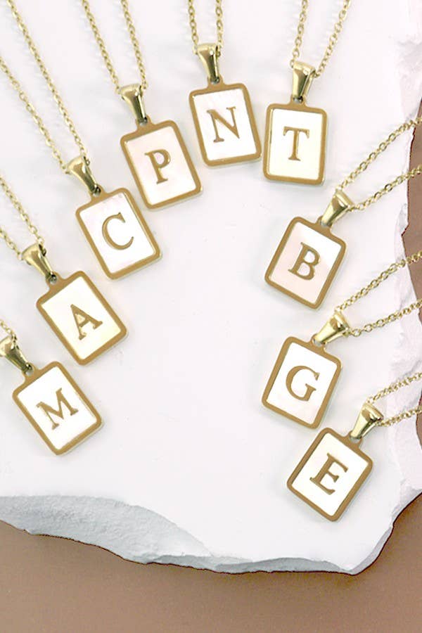 “MOTHER OF PERL” INITIAL STAINLESS STEEL TARNISH FREE NECKLACE
