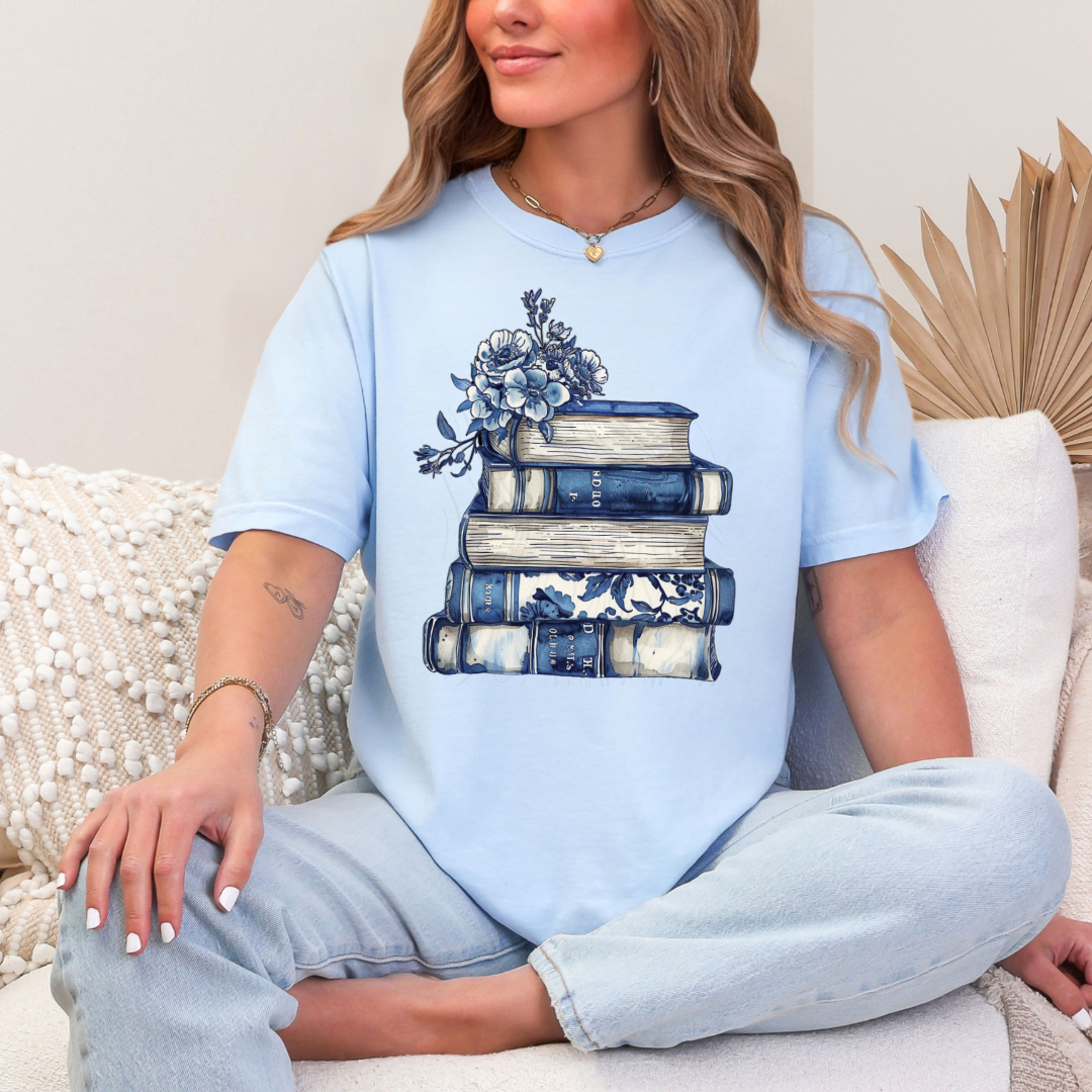 Floral Blue Book Stack