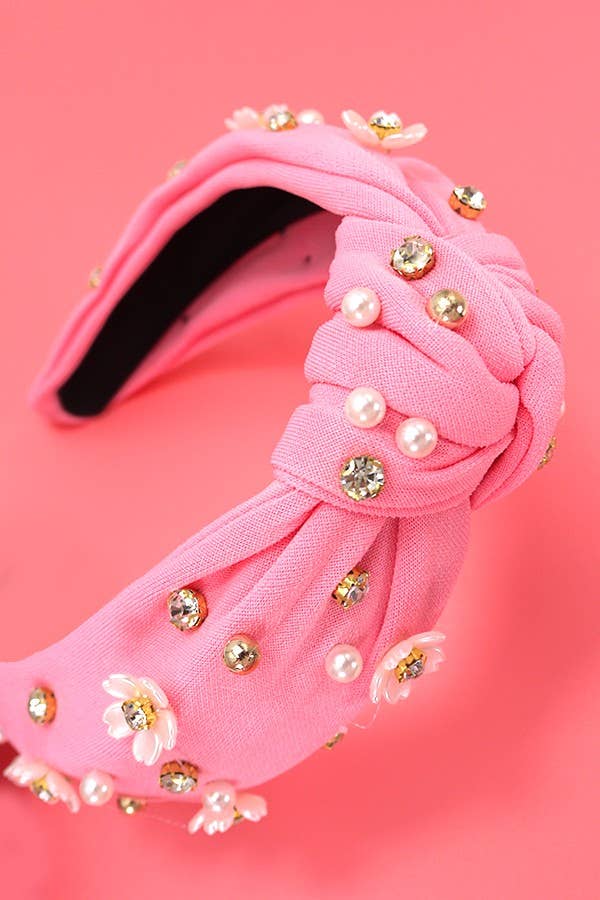 KNOTTED DAISY FLOWER PEARL HEADBAND