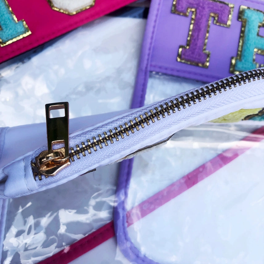 Clear Zippered Varsity Patch Pouch